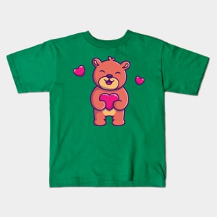 Cute Teddy Bear Holding Love Cartoon Kids T-Shirt